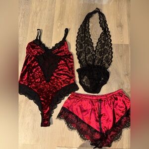 Elegant Red and Black Lace Lingerie Set